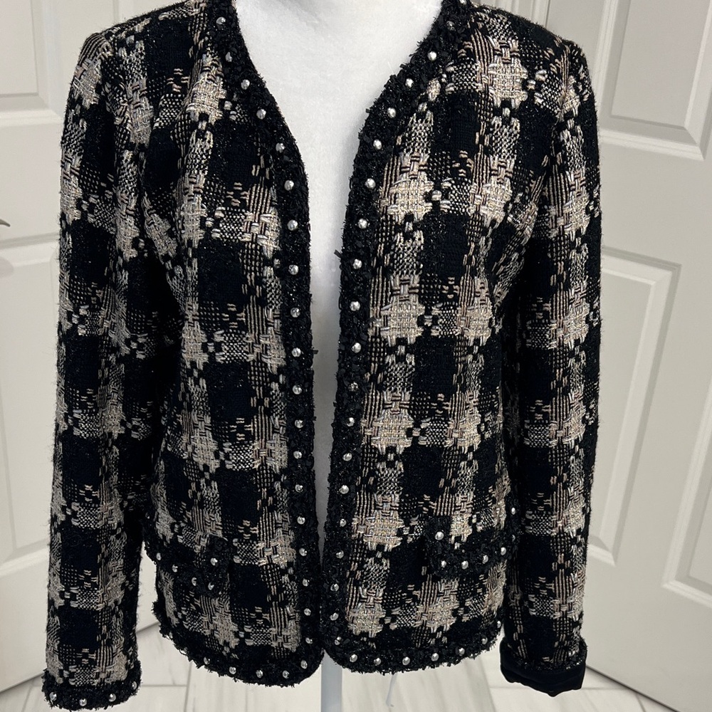 St. John Black and Cream metallic tweed jacket